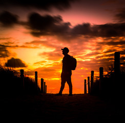 sunset silhouette beach sun man people love sky ocean woman aquatic family backpack dusk sunrise beach person orange nature vacation photographer © Alberto GV PHOTOGRAP