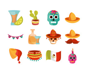 cinco de mayo decoration event mexican icons set