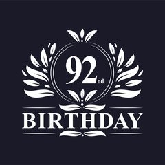Fototapeta premium 92nd Birthday logo, 92 years Birthday celebration.