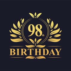 Luxury 98th Birthday Logo, 98 years celebration.