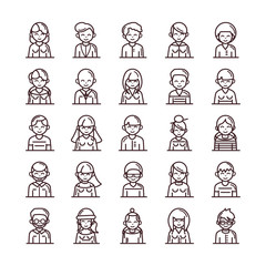 avatar male female men women cartoon character people icons set line style icon