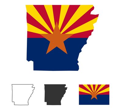Arizona Flag Map Vector - Set of Arizona State Flag and Blank Map Silhouette and Outline