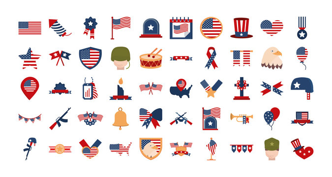 memorial day american national celebration icons set flat style icon