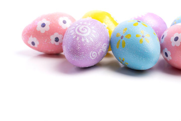 Painted Easter eggs on a white background