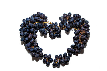 Bunches of dark grapes isolated on white background