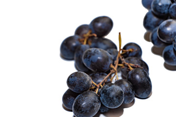 Bunches of dark grapes isolated on white background