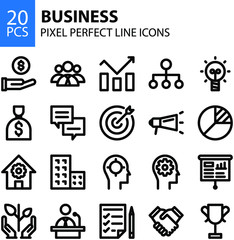 Business pixel perfect line icons set