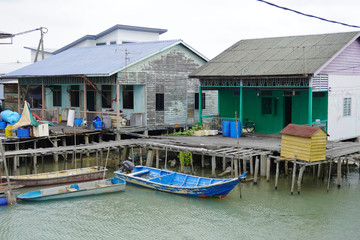 Fototapeta na wymiar Typical new village chinese wooden house at Pulau Ketam.