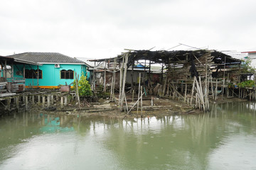 The abandoned traditional wooden premises on the mangroves land at Pulau Ketam.