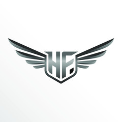 Initial Letter HF with Wings