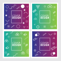 Set of neo memphis style covers. Collection of cool bright covers. Abstract shapes compositions.