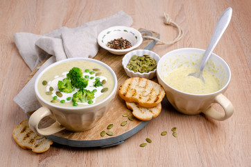 Thick vegetable cream soup with white sauce