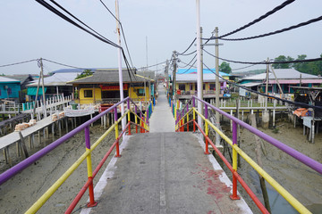 Colourful bridge that connecting two new chinese village at Pulau Ketam.