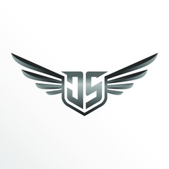 Initial Letter JS with Wings