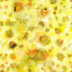 Watercolor yelow abstract background with splashes, drops. Hand-painted texture. Seamless pattern. Watercolor stock illustration. Design for backgrounds, wallpapers, covers, textile and packaging.