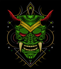 devil face illustration. head of demon. japanese demon mask.