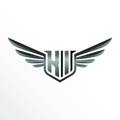 Initial Letter KI with Wings