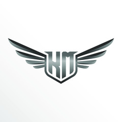 Initial Letter KM with Wings