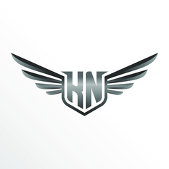 Initial Letter KN with Wings