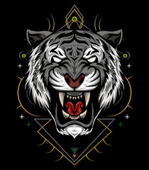 The Tiger head illustration with sacred symbol