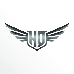 Initial Letter KQ with Wings