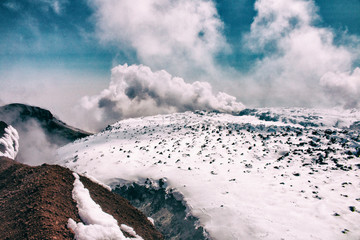 Avacha volcano crater fumarole brimstone