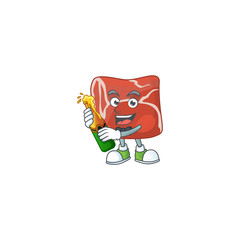 mascot cartoon design of beef with bottle of beer