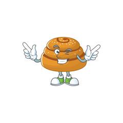Funny kanelbulle cartoon design style with wink eye face