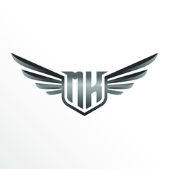 Initial Letter MK with Wings
