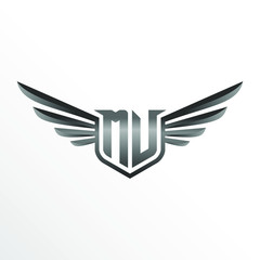 Initial Letter MV with Wings