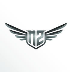 Initial Letter MZ with Wings