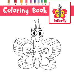 Coloring page Butterfly animal cartoon character vector illustration