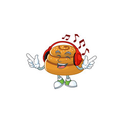 cartoon mascot design of kanelbulle enjoying music