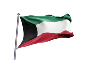 Fototapeta na wymiar Kuwait flag waving on white background, close up, isolated – 3D Illustration