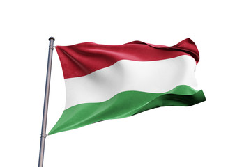 Fototapeta na wymiar Hungary flag waving on white background, close up, isolated – 3D Illustration