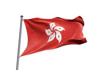 Hong Kong flag waving on white background, close up, isolated &ndash; 3D Illustration