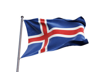 Iceland flag waving on white background, close up, isolated – 3D Illustration
