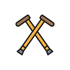 Crutches, walking sticks, crutch flat color line icon.