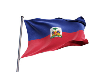 Fototapeta premium Haiti flag waving on white background, close up, isolated – 3D Illustration