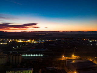 Aerial view of small city in Romania ( Sfantu Gheorghe ) at dawn 