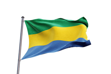 Gabon flag waving on white background, close up, isolated – 3D Illustration