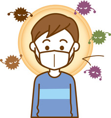 風邪予防のマスクをしている男の子のイメージイラスト