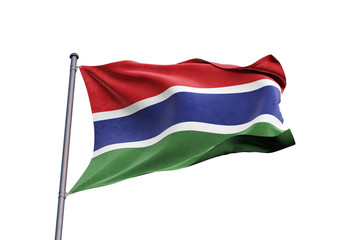 Gambia flag waving on white background, close up, isolated – 3D Illustration