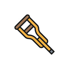 Vector crutch, stick flat color line icon.