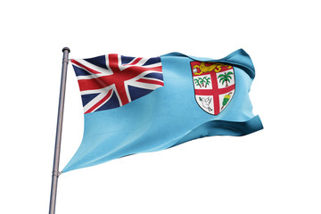 Fototapeta premium Fiji flag waving on white background, close up, isolated – 3D Illustration