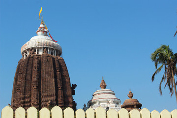 Sri jagannath temple puri south gate view closeup historical famous place with blue sky and trees in day light beautiful location wallpaper travel photography