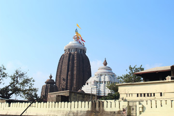 Sri jagannath temple puri south gate view closeup historical famous place with blue sky and trees in day light beautiful location wallpaper travel photography