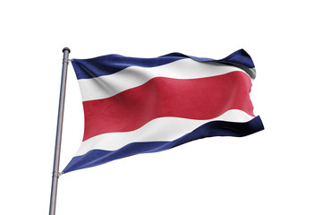Fototapeta na wymiar Costa Rica flag waving on white background, close up, isolated – 3D Illustration