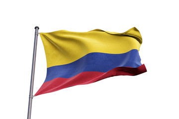 Fototapeta na wymiar Colombia flag waving on white background, close up, isolated – 3D Illustration