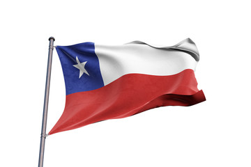 Fototapeta na wymiar Chile flag waving on white background, close up, isolated – 3D Illustration